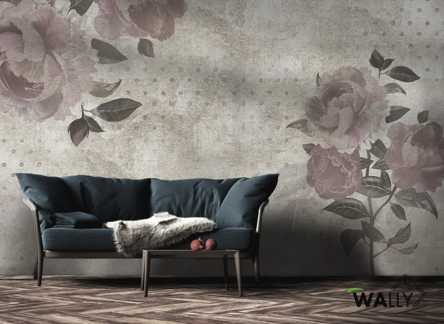 Carta da parati vintage con fiori Megan WallyArt