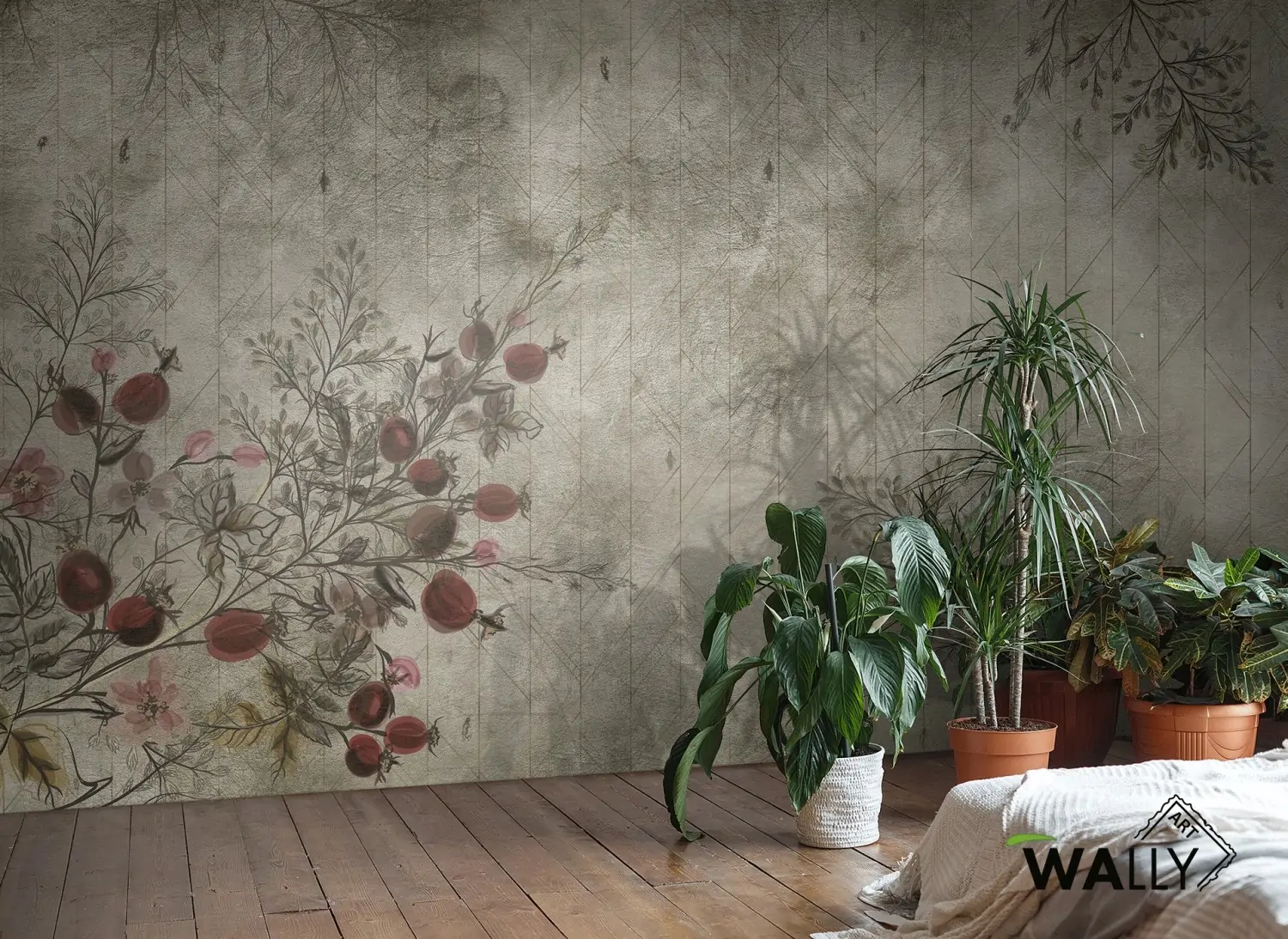 Carta da parati vintage con elementi natura Bombay WallyArt