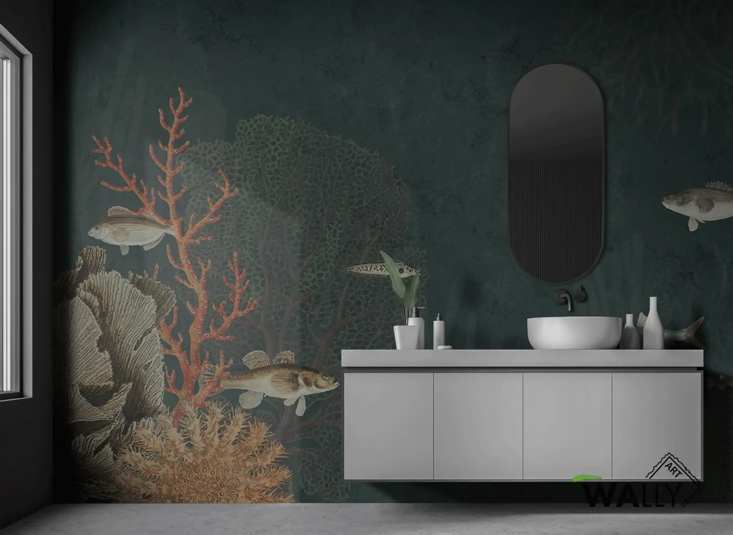 Carta da parati tropicale con pesci e coralli modello Bali WallyArt