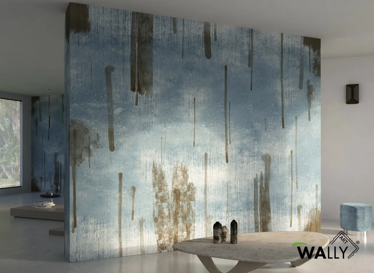 Carta da parati ARSENICO nei toni del blu con texture astratta materica