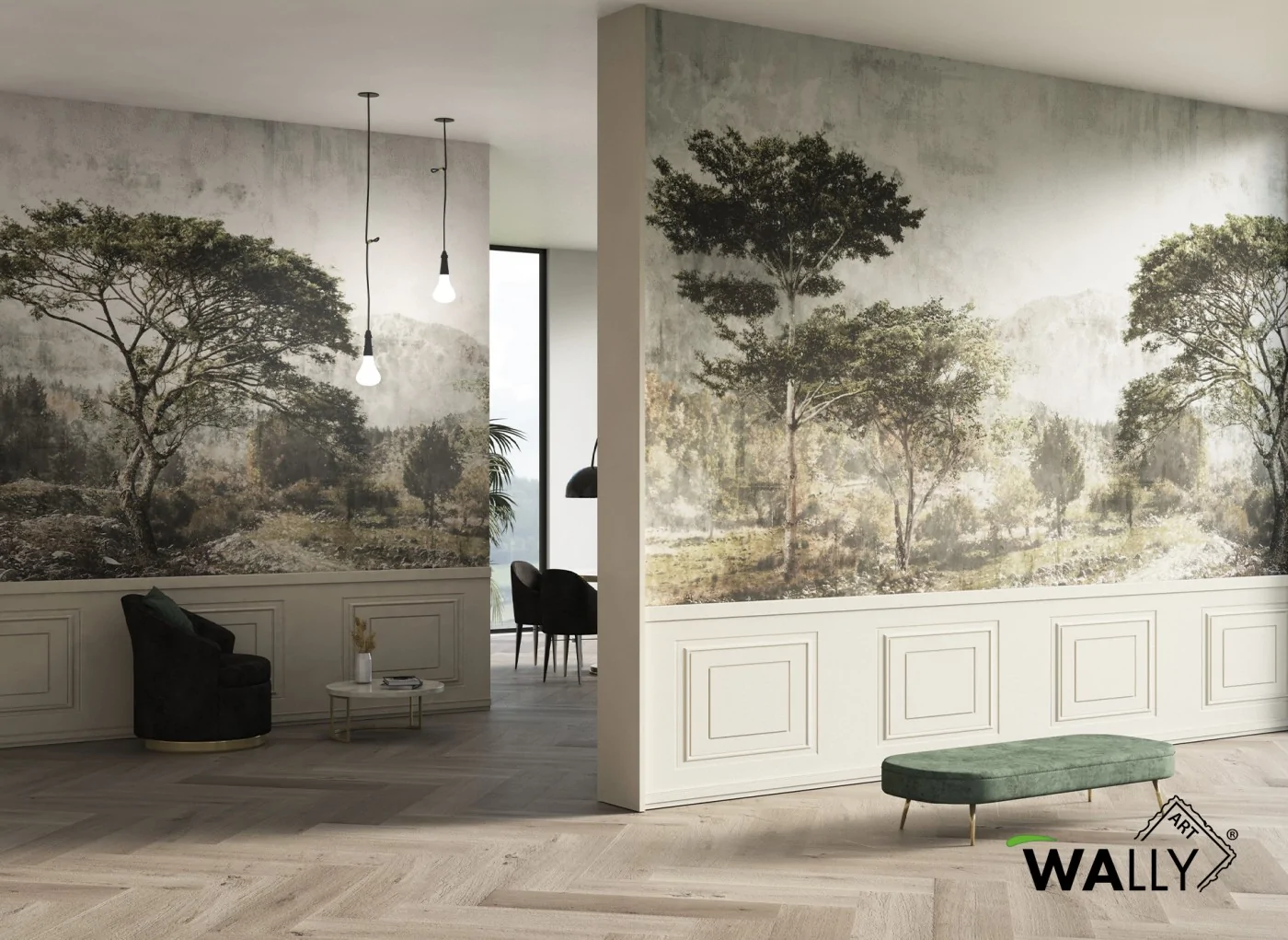 Carta da parati panoramica con paesaggio e alberi Charmant WallyArt