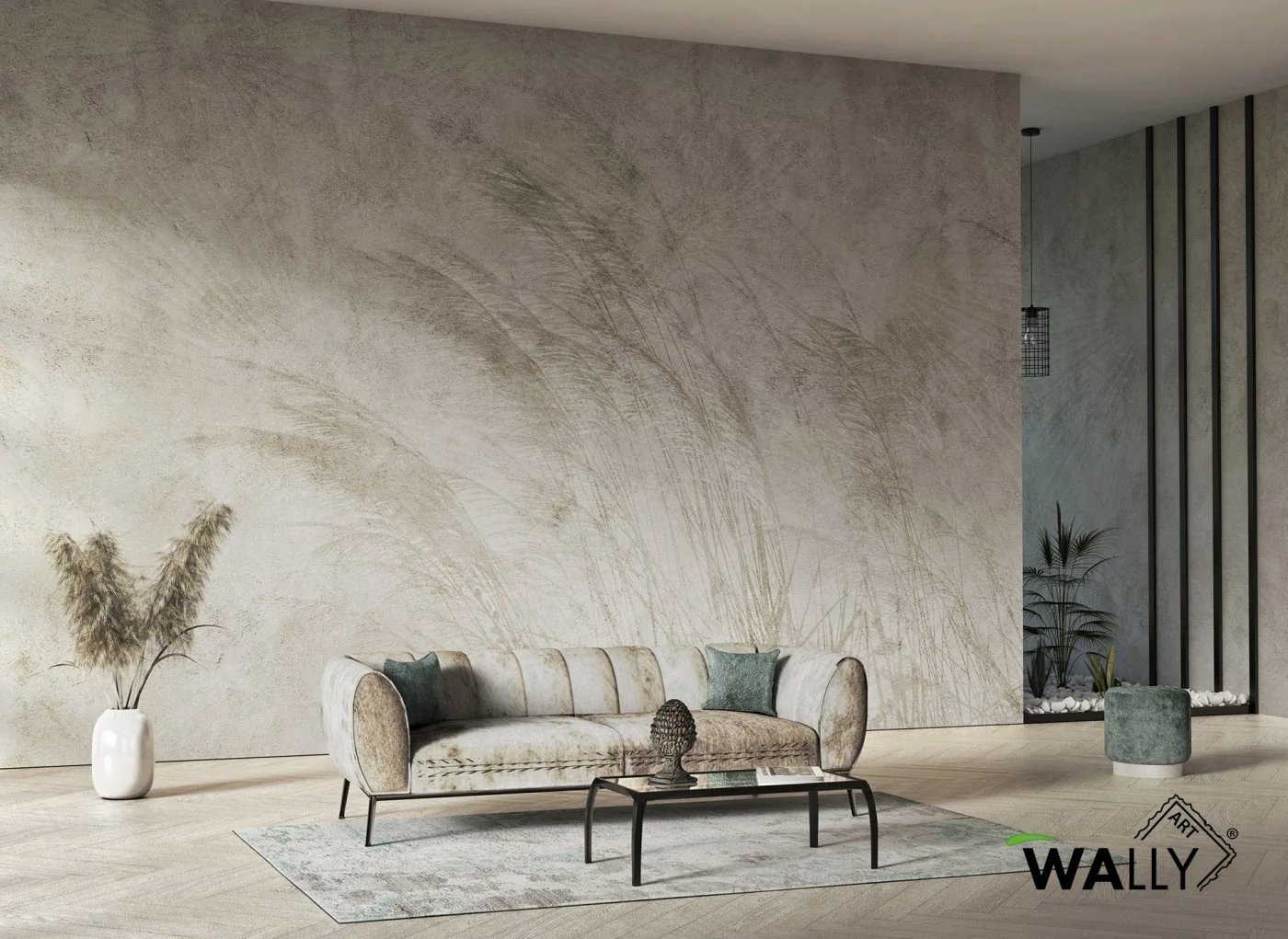Carta da parati effetto cemento e spighe Levante WallyArt
