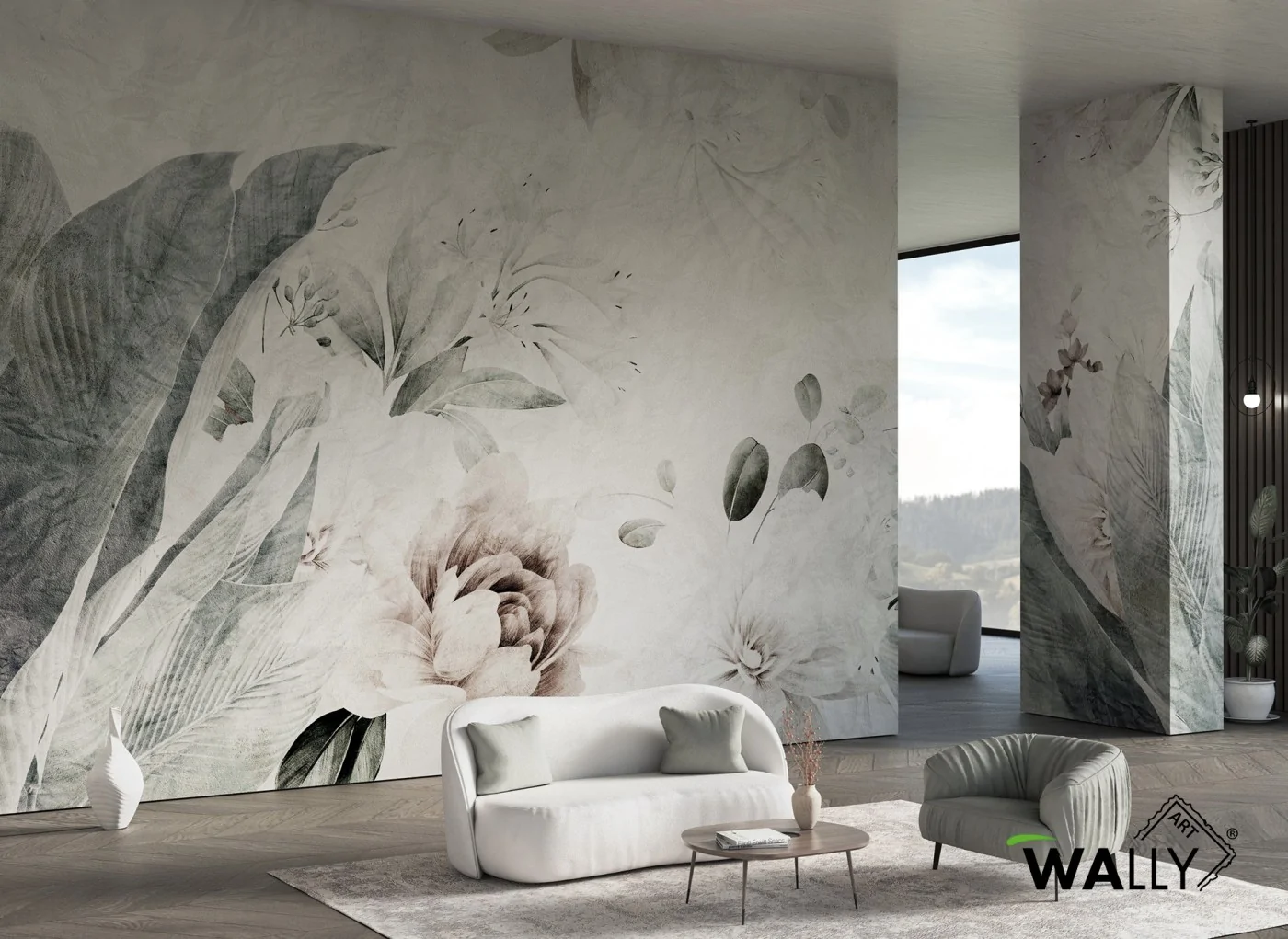 wallpaper floreale e delicato a colori tenui VIVIENNE WallyArt