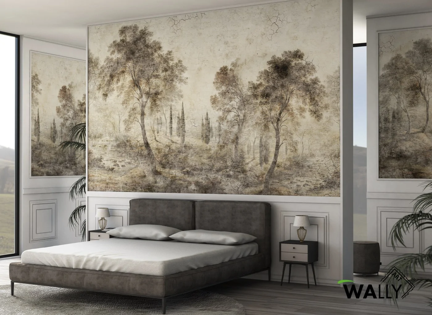 Carta da parati panoramica paesaggio rilassante Champs de Riviere per camera da letto moderna WallyArt