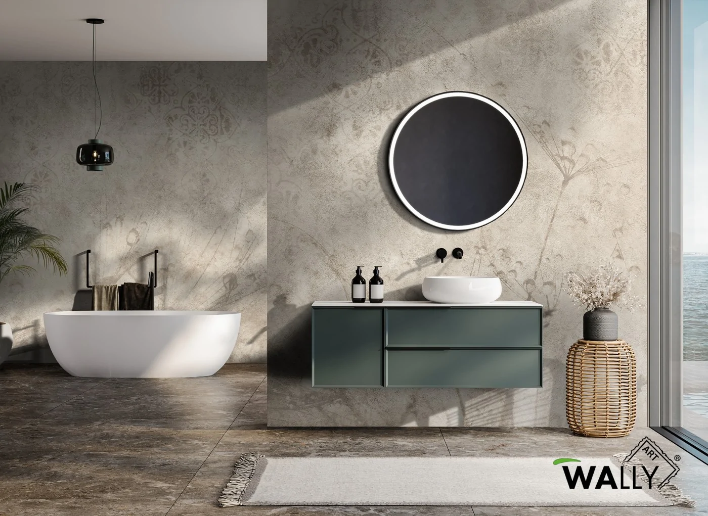 Carta da parati beige e sabbia con motivi decorativi naturali LOUISE design elegante per pareti moderne