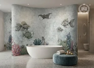 Panarea® Variante Colore 01, carta da parati artistica con pesci, coralli e fondali marini per ambienti eleganti e contemporanei