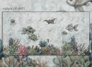 Decorazione panoramica Panarea® Colore 01 ispirata al mare, con fauna marina e dettagli illustrati di grande impatto.