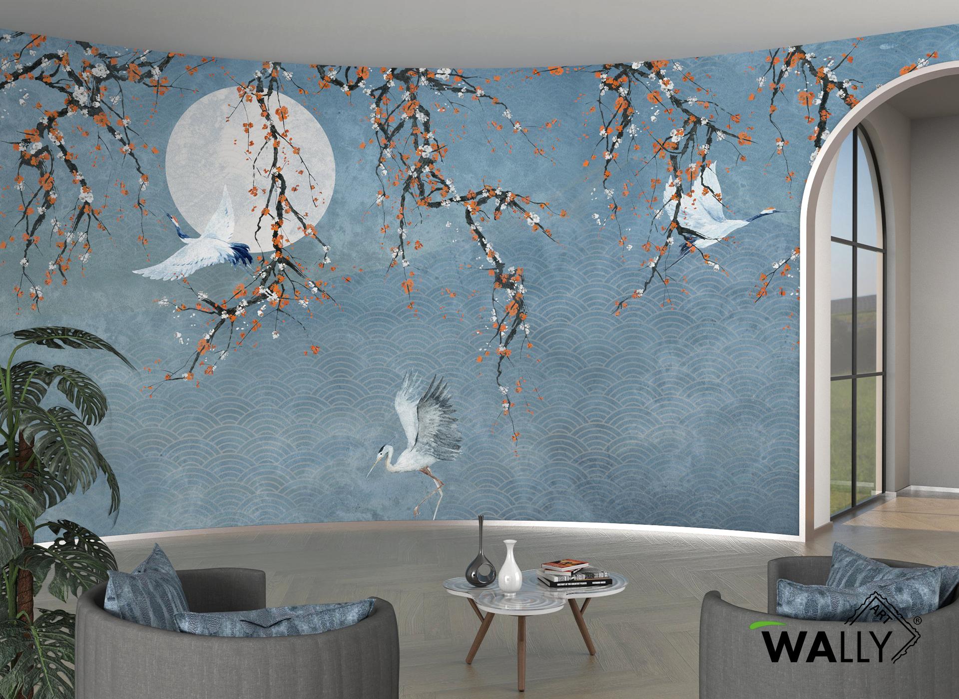 Oriental wallpaper for living room MIDORI by WallyArt
