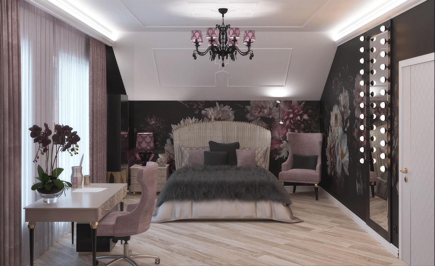 Carta da parati DAHLIA 01 nella camera da letto di una villa privata a Pärnu