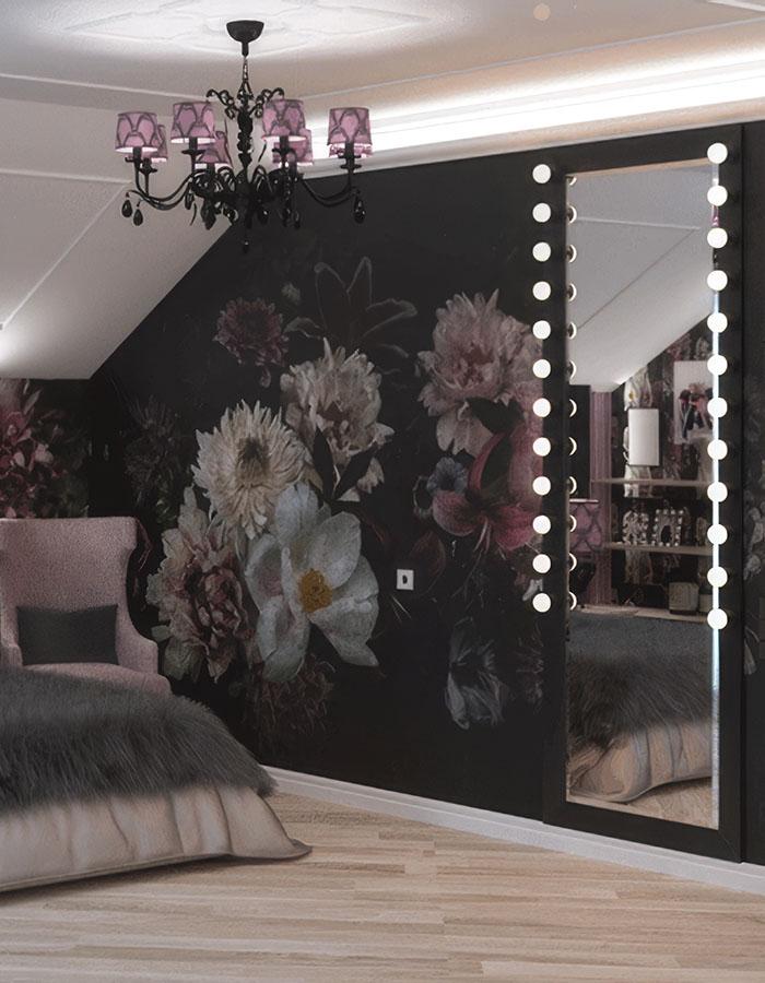 Camera da letto decorata con carta da parati DAHLIA 01