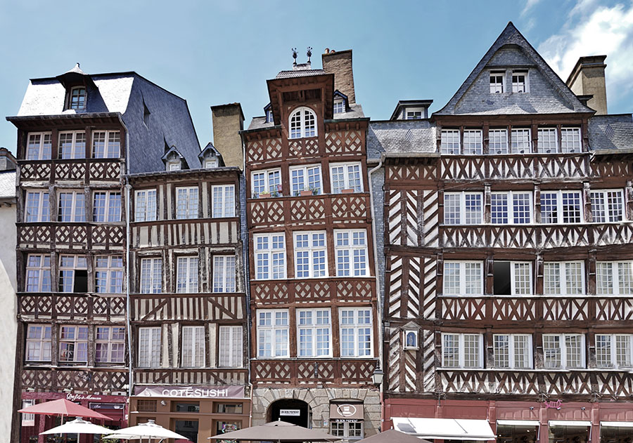 Case a graticcio nel centro storico di Rennes, Francia